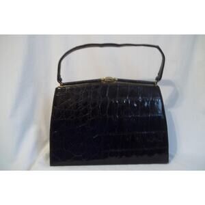 Vintage BELLESTONE Black Frame Genuine ALLIGATOR Crocodile Skin Purse Handbag